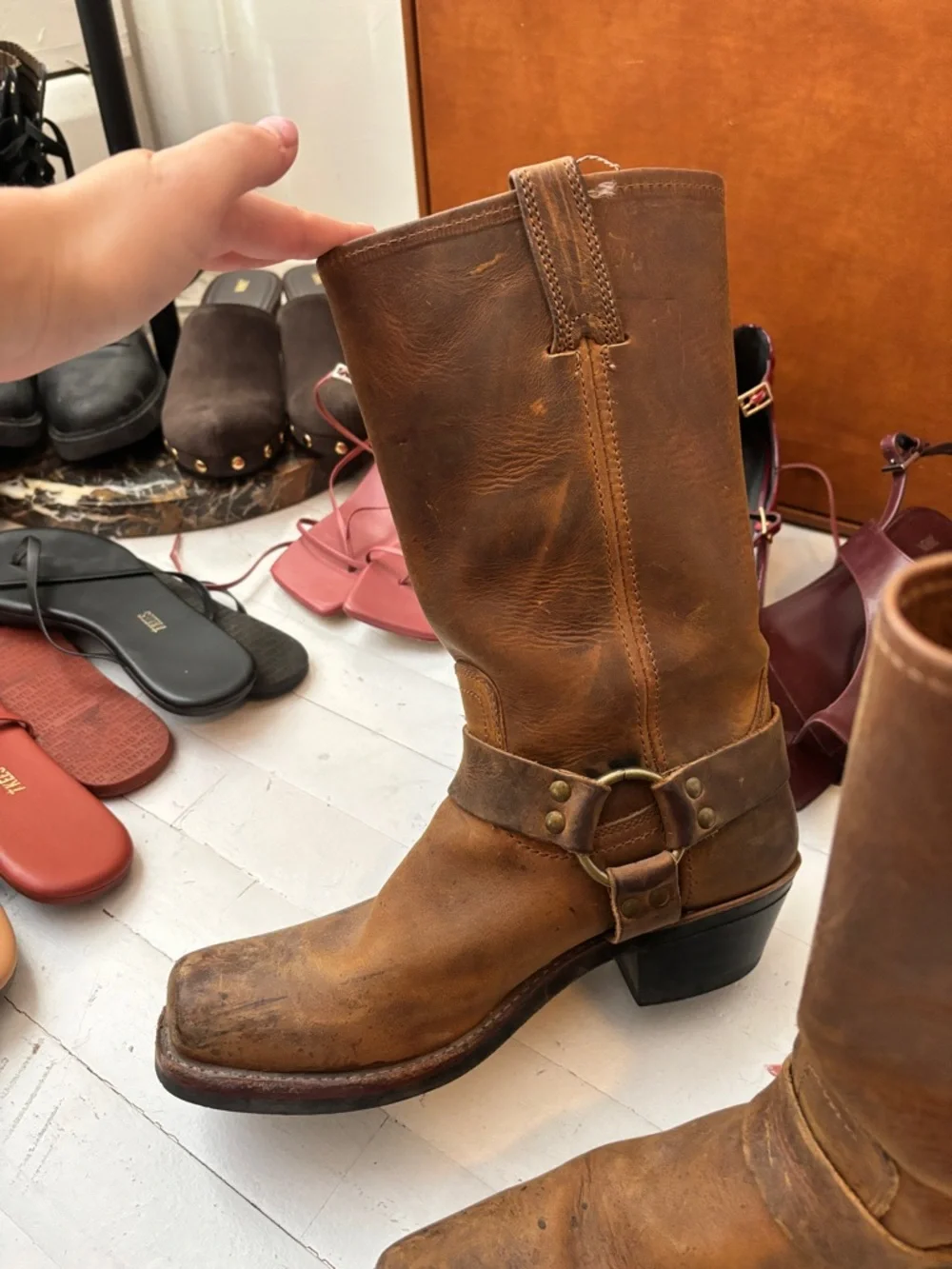 Frye Brown Leather Harness Boots - Picture 4 of 6